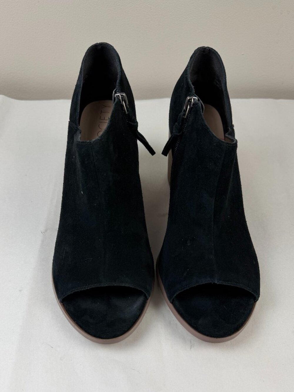 Sole Society | Black Suede Open Toe Arroyo Block Heel Ankle Booties Size 11 - Picture 4 of 9